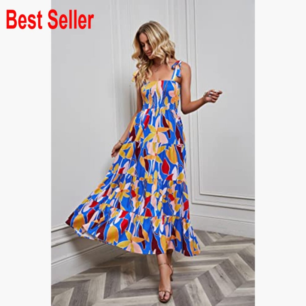 Polyester Spaghetti Strap Square Neck Ruffle Maxi… - image 2